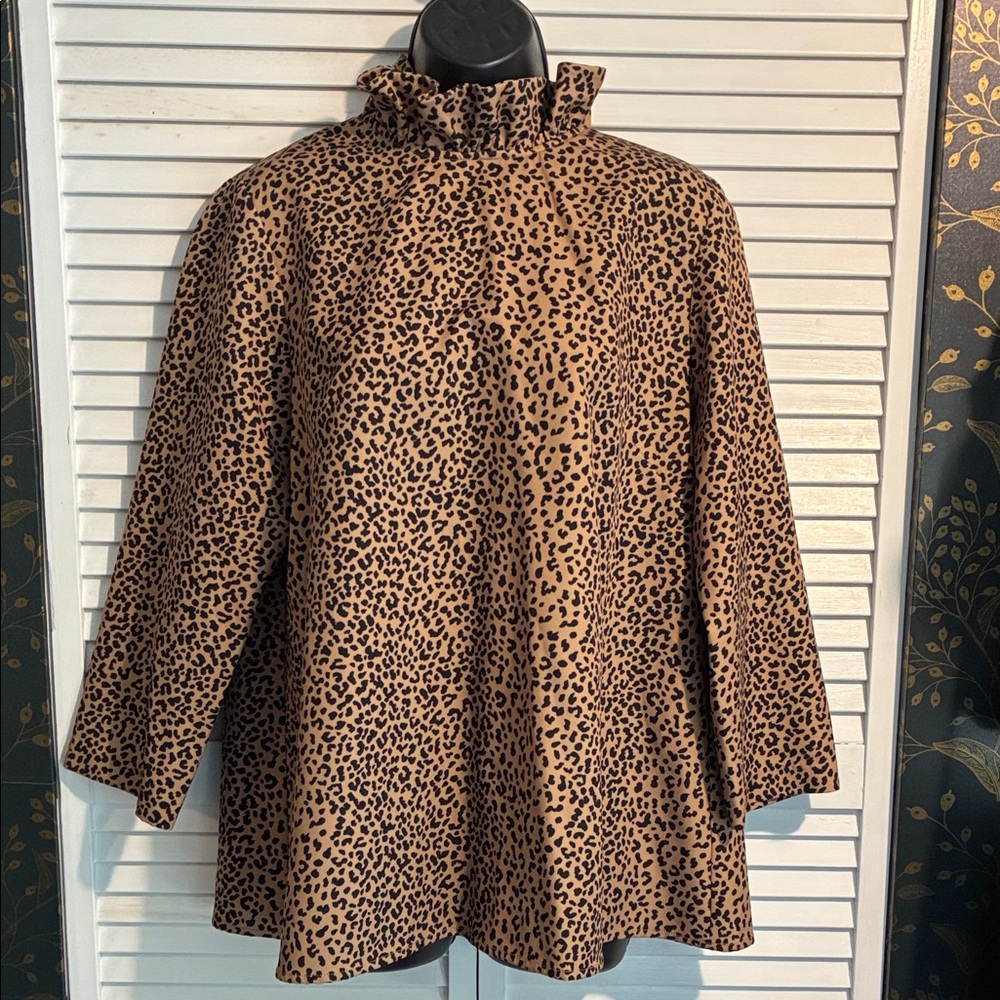 Tuckernuck Leopard Print Ruffle Neck Blouse in Tan and Black